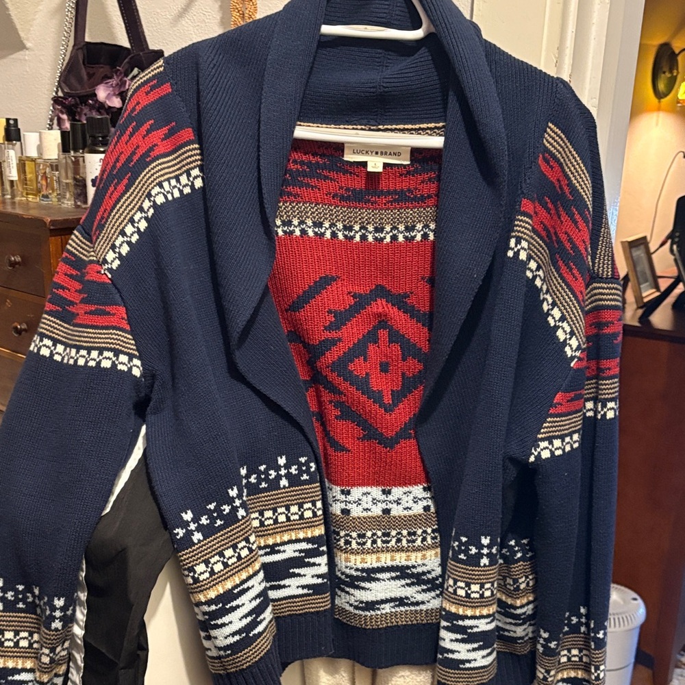 Lucky Brand womens Navy and Red Cardigan